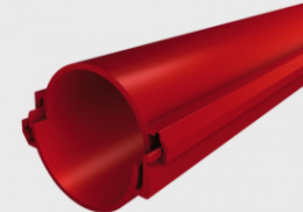EVOCAB SPLIT 750N  caurule OD 160mm, ID 144mm, 8mm sieniņas biezums, 1m, melna, ar sarkaniem klipšiem