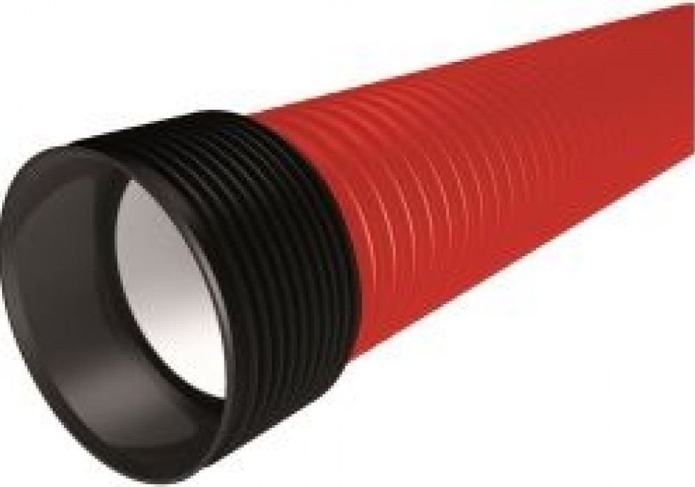 Gofrētā dubultsienu caurule D110mm, 1250N, stanga 6m, sarkana EVOCAB SUPERHARD (palete=180m)