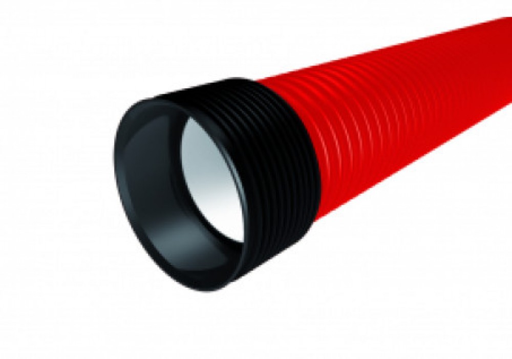 Gofrētā dubultsienu caurule D160mm, 1250N, stanga 6m, sarkana EVOCAB SUPERHARD (palete=156m)
