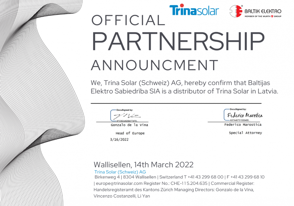 Esam TRINA SOLAR oficiālie pārstāvji!