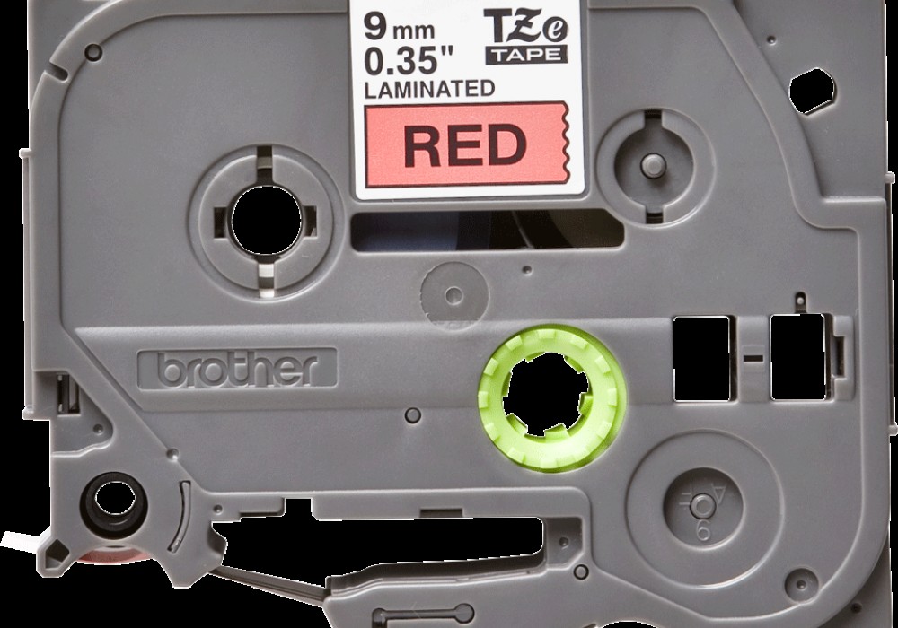 Lente TZe-421 melns teksts uz sarkana 9mm x 8m