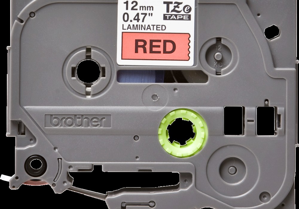 Lente TZe-431 melns teksts uz sarkana 12mm x 8m