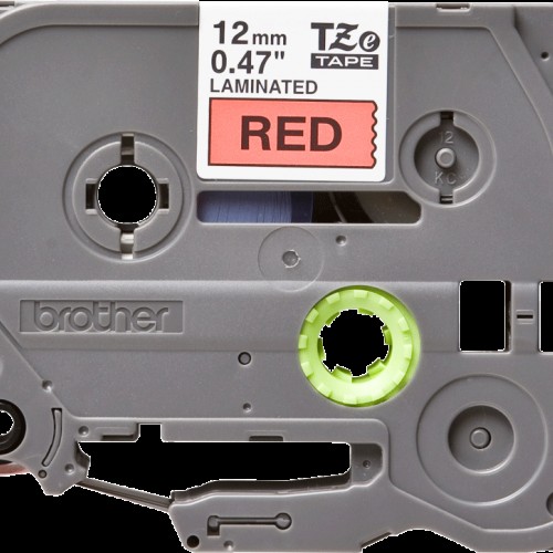 Lente TZe-431 melns teksts uz sarkana 12mm x 8m