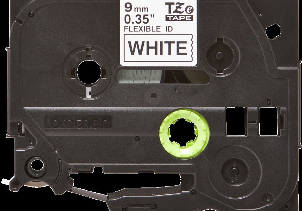Lente TZe-FX221 Flexible balts teksts uz melna 9mm x 8m