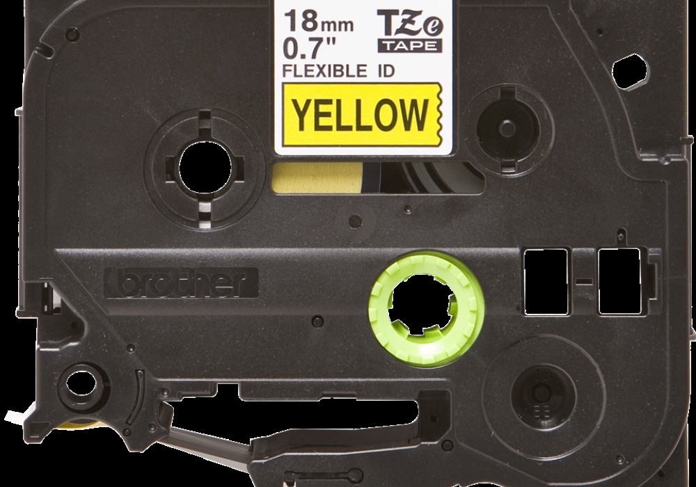 Lente TZe-FX641 Flexible melns teksts uz dzeltena 18mm x 8m