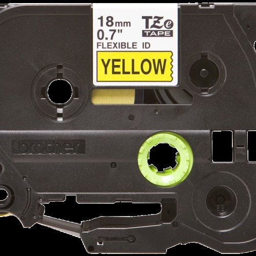 Lente TZe-FX641 Flexible melns teksts uz dzeltena 18mm x 8m