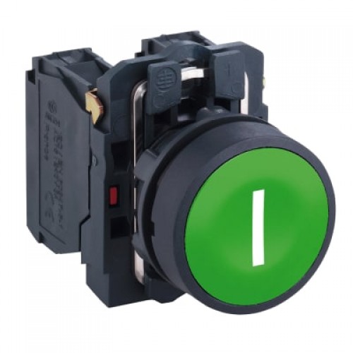 Poga (I) zaļa ar pamatni un kontaktu bloku 1N/O