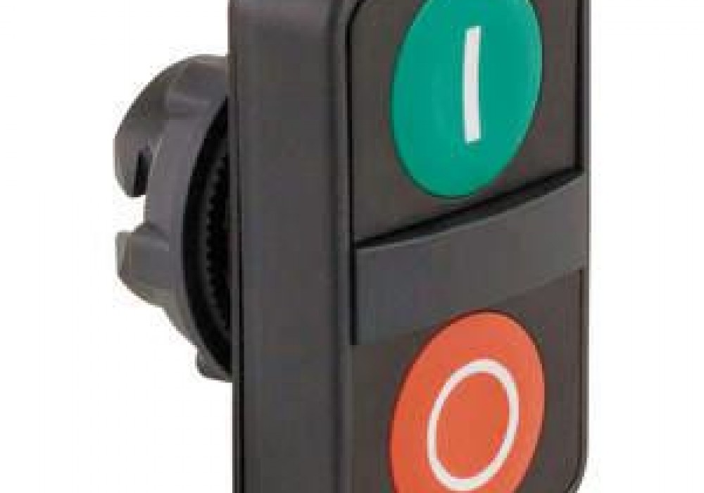Dubulta pogas galva Zaļa (I), sarkana (O) vienā korpusā bez indikācijas