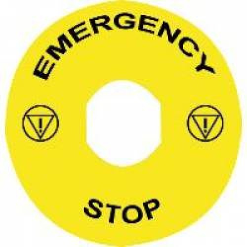 Marķējums Emergency Stop dzeltens Ø60, ISO13850